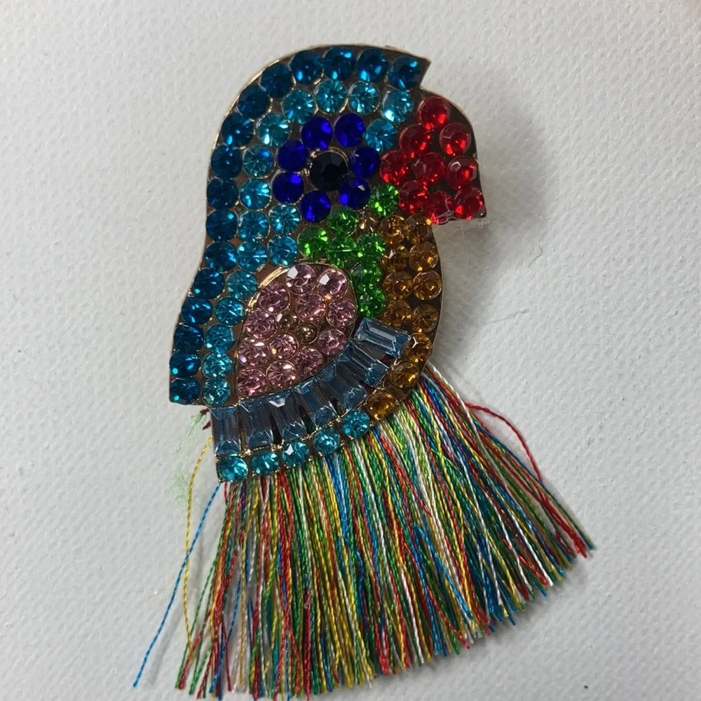 Fun Colorful Bird Statement Glass & Rhinestone Earrings with Tassel